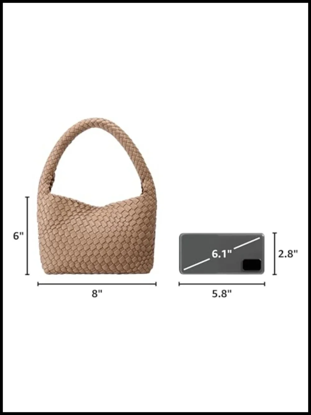 Women's Woven Vegan Leather Hobo Shoulder Bag Tote, Small